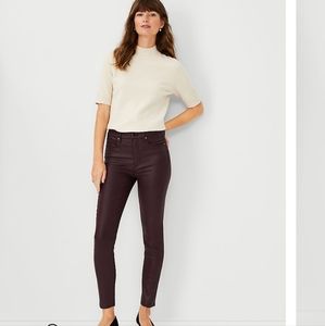 Sculpting Pocket High Rise Skinny Jeans in Burgundy Coated Denim shiny sheen!